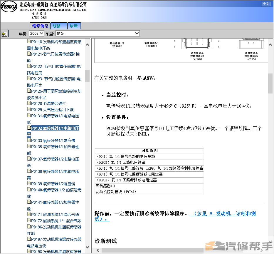 2008年款克莱斯勒铂锐原厂维修手册电路图线路图资料下载