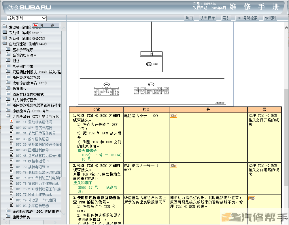 2006年款斯巴鲁九代翼豹原厂维修手册电路图资料发动机变速箱拆装正时