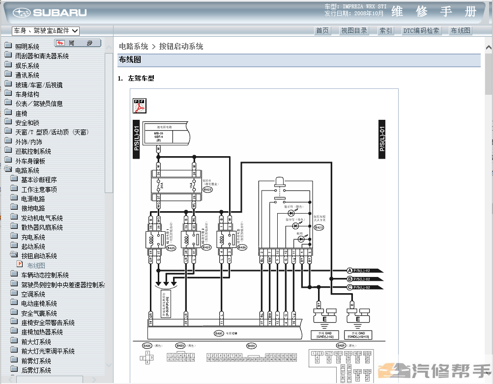 2009年款斯巴鲁十代翼豹WRX STI 2.5T原厂维修手册电路图线路图资料下载