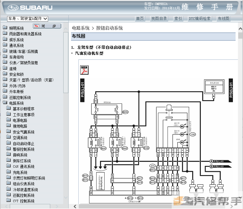 2012年款斯巴鲁十代翼豹原厂维修手册电路图线路图资料下载