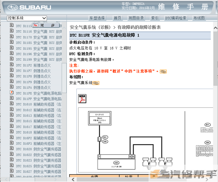 2015年款斯巴鲁翼豹/XV原厂维修手册电路图线路图资料下载