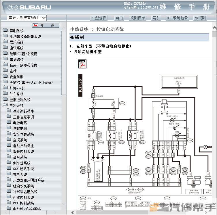 2016年款斯巴鲁翼豹/XV原厂维修手册电路图线路图资料下载（含发动机变速箱正时）