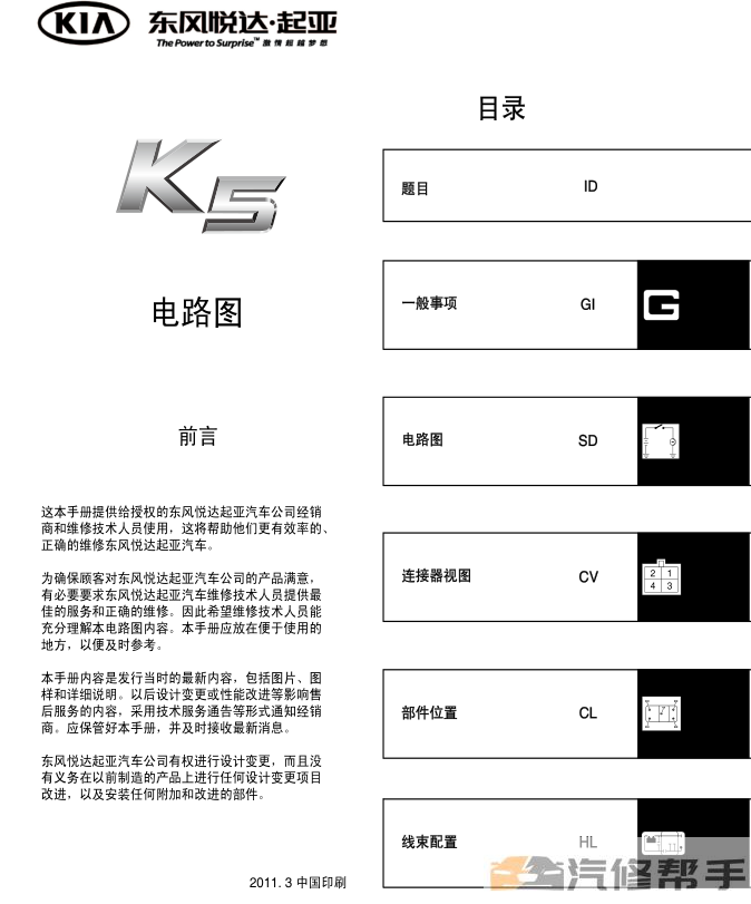 2011 2012年款起亚K5 2.0原厂维修手册电路图线路图资料下载