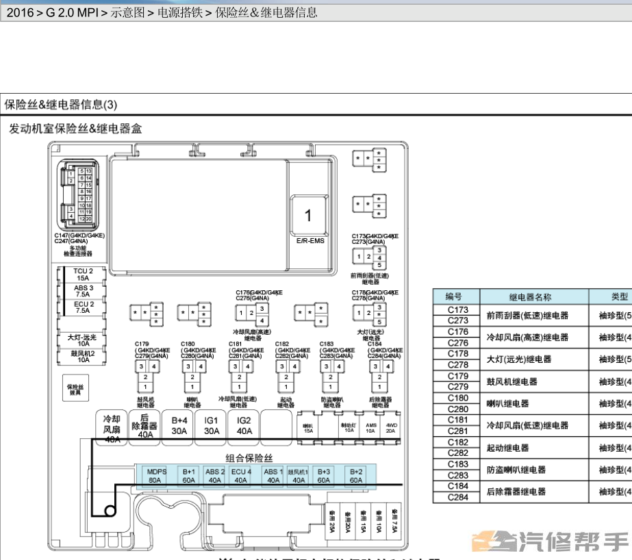 2016年款北京现代IX35 2.0L原厂电路图线路图资料下载