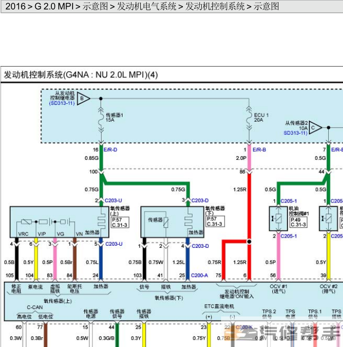 2016年款北京现代索纳塔 G2.0MPI原厂维修电路图线路图资料下载