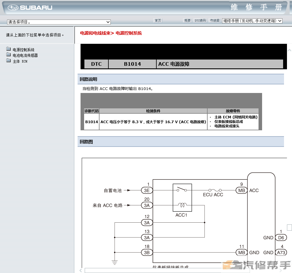 2013年款斯巴鲁BRZ原厂维修手册电路图线路图资料下载