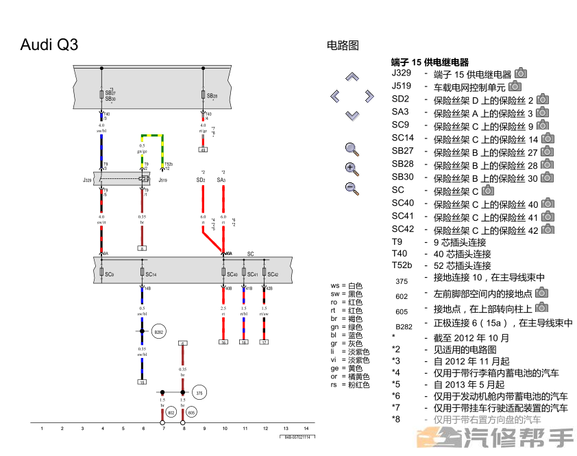 2010-2016年款奥迪Q3原厂维修手册电路图线路图资料下载