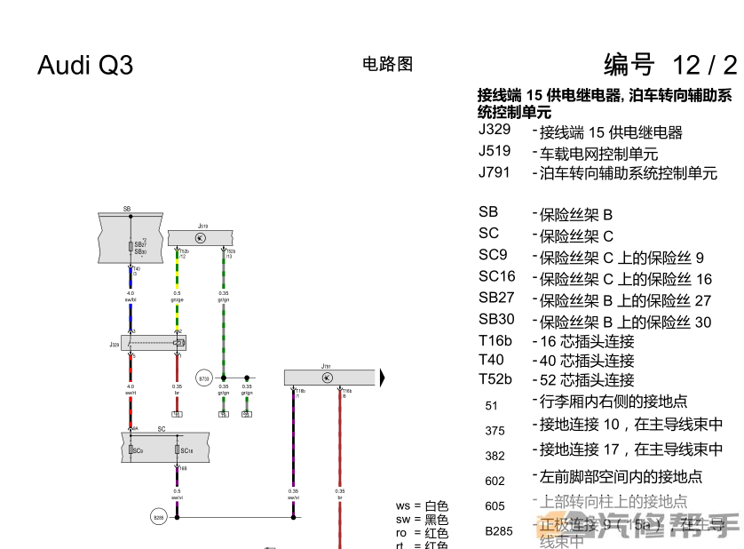 2016-2019年款奥迪Q3原厂维修手册电路图线路图资料下载