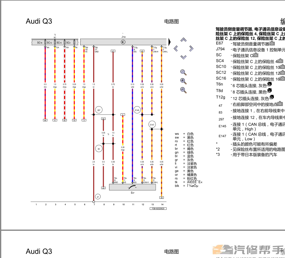 2019-2020年款奥迪Q3原厂维修手册电路图线路图资料下载