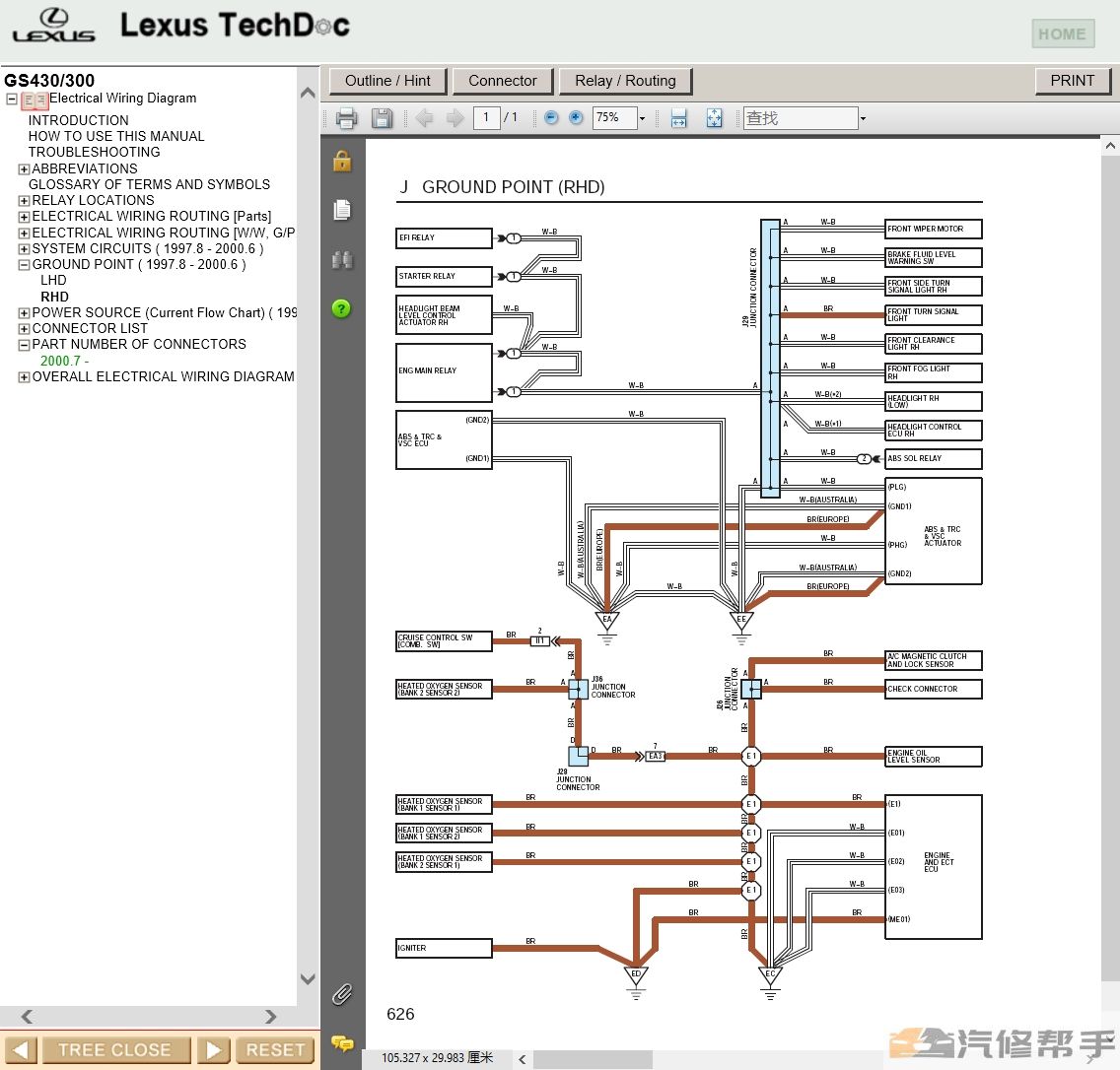 1999-2004年款雷克萨斯GS300 GS430原厂维修手册电路图资料线路接线资料下载